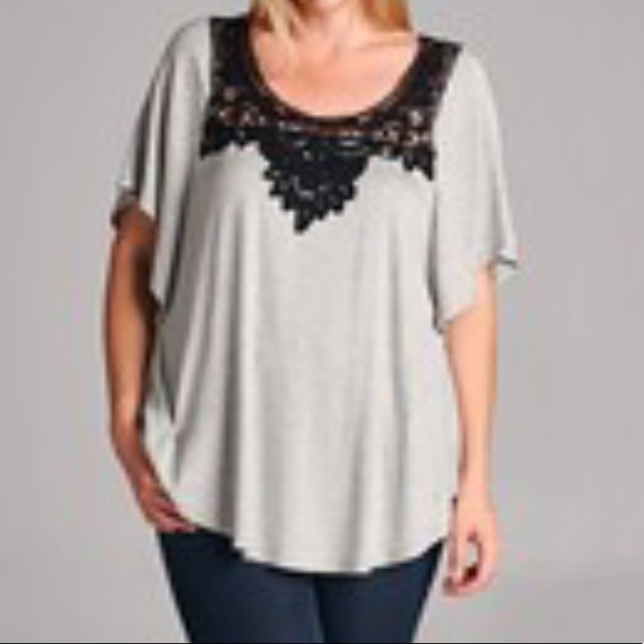CURVY FLUTTER SLEEVE TOP W/ LACE NECKLINE 1XL & 2 XL - Picture 7 of 7